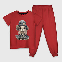 Пижама хлопковая детская Милая собачка в акварельном стиле, цвет: красный