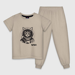 Пижама хлопковая детская Кот - космонавт - nasa, цвет: миндальный