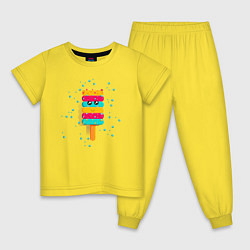 Пижама хлопковая детская Мороженое пирамидка, цвет: желтый