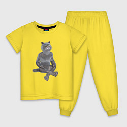 Пижама хлопковая детская Кот йог, цвет: желтый