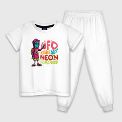 Пижама хлопковая детская UFO street art neon humanoid, цвет: белый