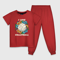 Пижама хлопковая детская I love volleyball, цвет: красный