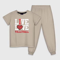 Пижама хлопковая детская Жить и любить волейбол, цвет: миндальный