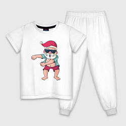 Пижама хлопковая детская Dabbing Santa, цвет: белый