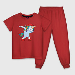 Пижама хлопковая детская Санта единорог, цвет: красный