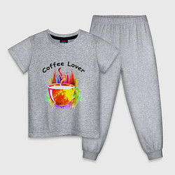 Пижама хлопковая детская Люблю пить кофе, цвет: меланж