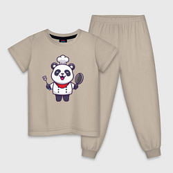 Пижама хлопковая детская Повар панда, цвет: миндальный