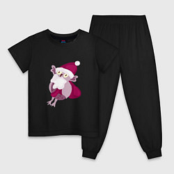 Пижама хлопковая детская Совушка - дед мороз, цвет: черный