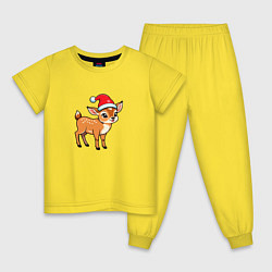 Пижама хлопковая детская Олененок в новогодней шапке, цвет: желтый