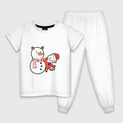 Пижама хлопковая детская Новогодние котики, цвет: белый