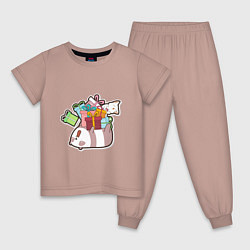 Пижама хлопковая детская Панда и котик, цвет: пыльно-розовый