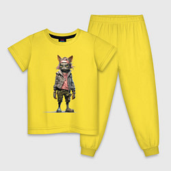 Пижама хлопковая детская Кот панк в шлеме, цвет: желтый