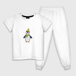 Пижама хлопковая детская Весёлый пингвин в шапке, цвет: белый