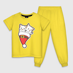 Пижама хлопковая детская Вдвоем веселее с котиками, цвет: желтый
