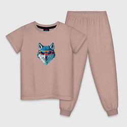 Пижама хлопковая детская Красочный портрет волка, цвет: пыльно-розовый