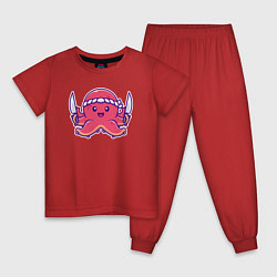 Пижама хлопковая детская Осьминог повар, цвет: красный