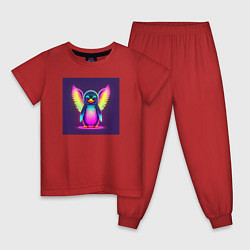 Пижама хлопковая детская Неоновый пингвин с крыльями, цвет: красный