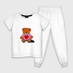 Пижама хлопковая детская Плюшевый мишка с сердечком, цвет: белый