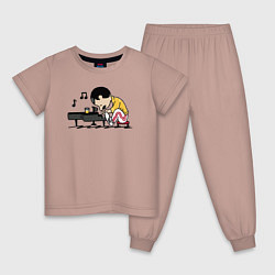 Пижама хлопковая детская Фредди Меркьюри за роялем, цвет: пыльно-розовый