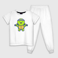 Пижама хлопковая детская Спортивная черепашка, цвет: белый