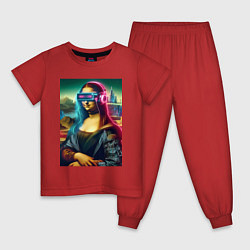 Пижама хлопковая детская Мона Лиза в виртуальном шлеме, цвет: красный