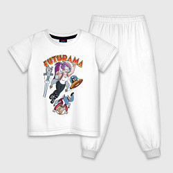 Пижама хлопковая детская Футурама в космосе, цвет: белый
