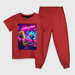 Пижама хлопковая детская Gamer Bart - cyberpunk, цвет: красный