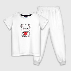 Пижама хлопковая детская Белый медвежонок с сердечком, цвет: белый