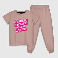 Пижама хлопковая детская Буквально невозможно быть женщиной, цвет: пыльно-розовый