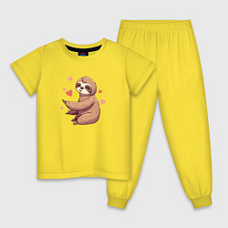 Пижама хлопковая детская Мальчик ленивец, цвет: желтый