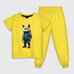 Пижама хлопковая детская Уличный лисёнок - нейросеть, цвет: желтый