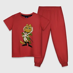 Пижама хлопковая детская Кот-солдат, цвет: красный