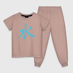 Пижама хлопковая детская Вода иероглиф, цвет: пыльно-розовый