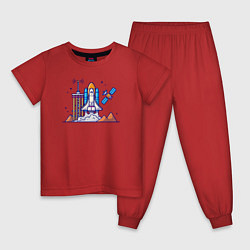 Пижама хлопковая детская Запуск в космос, цвет: красный