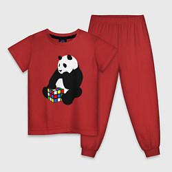 Пижама хлопковая детская Панда с кубиком, цвет: красный