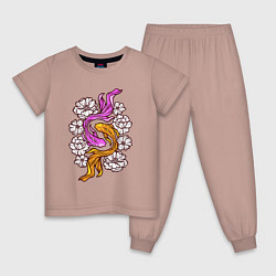Пижама хлопковая детская Рыбки и цветы, цвет: пыльно-розовый