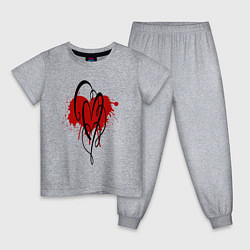 Пижама хлопковая детская Сердце красный сплэш, цвет: меланж