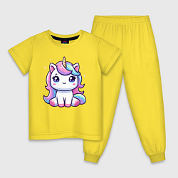 Пижама хлопковая детская Милый маленький единорог, цвет: желтый