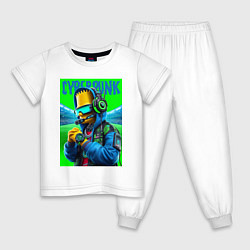 Пижама хлопковая детская Cyber Bart Simpson - ai art fantasy, цвет: белый