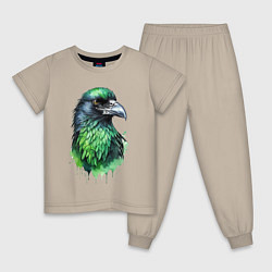 Пижама хлопковая детская Мудрость ворона, цвет: миндальный