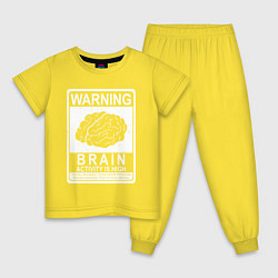 Пижама хлопковая детская Warning - high brain activity, цвет: желтый