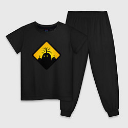 Пижама хлопковая детская Знаки опасности - болотные монстры, цвет: черный
