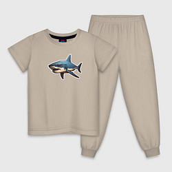 Пижама хлопковая детская Злая большая белая акула, цвет: миндальный