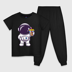 Пижама хлопковая детская Space drink, цвет: черный