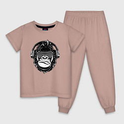 Пижама хлопковая детская Music gorilla, цвет: пыльно-розовый