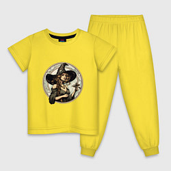 Пижама хлопковая детская Ретро ведьма в шляпе, цвет: желтый