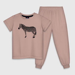 Пижама хлопковая детская Зебра черные полоски, цвет: пыльно-розовый