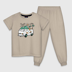 Пижама хлопковая детская Summer trip VW, цвет: миндальный