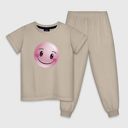 Пижама хлопковая детская Розовый смайлик, цвет: миндальный