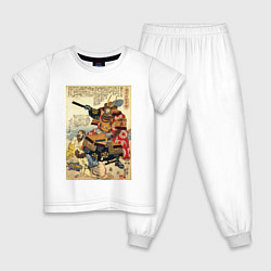 Пижама хлопковая детская Самурай Като Киёмаса: гравюра укиё-э, цвет: белый